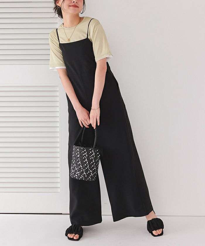 titivate オールインワン　ワンピース（パンツ）　ブルー　実物写真あり バックデザインルーズキャミソールオールインワン | titivate