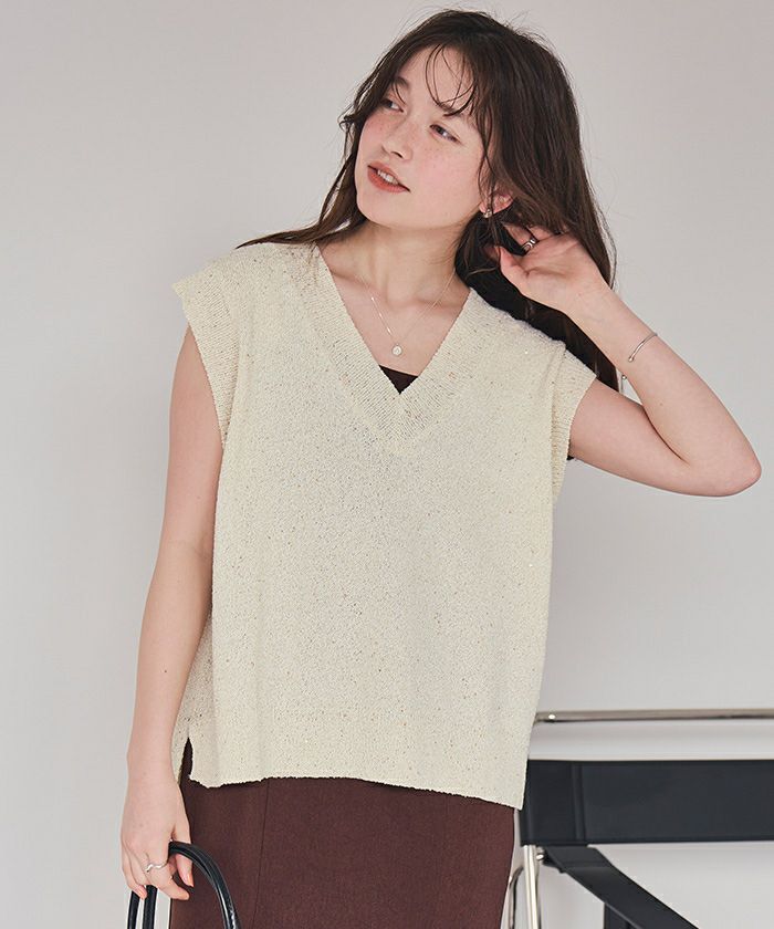 スパンコールニットベスト Gready Brilliant ニット セーター スパンコールニットベスト