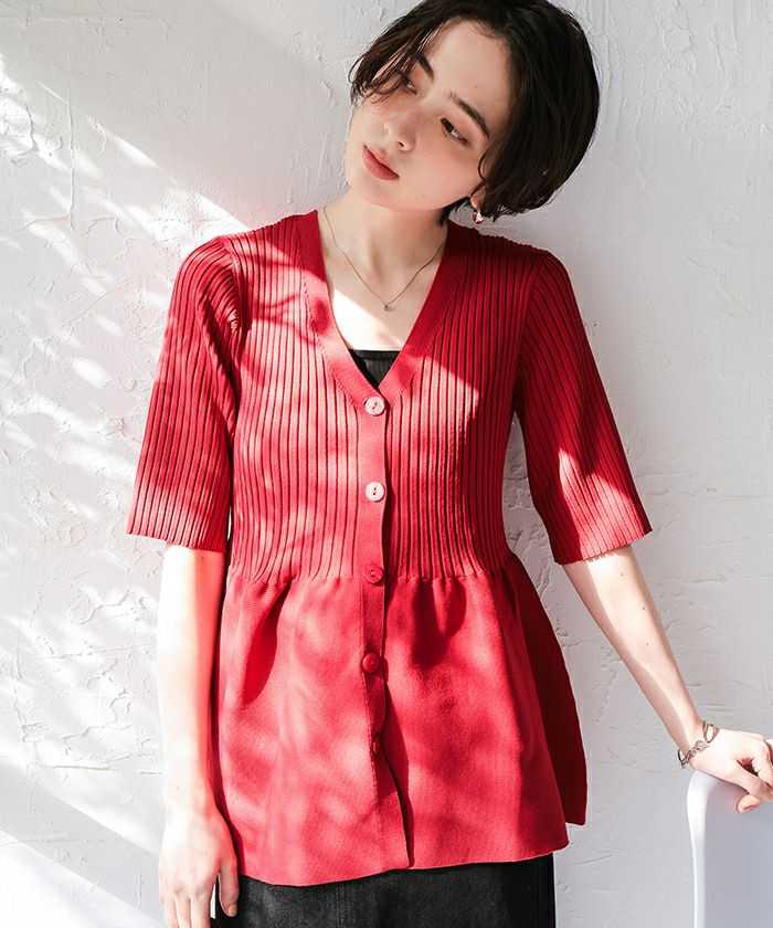 前後2wayハーフスリーブペプラムニットトップス | titivate