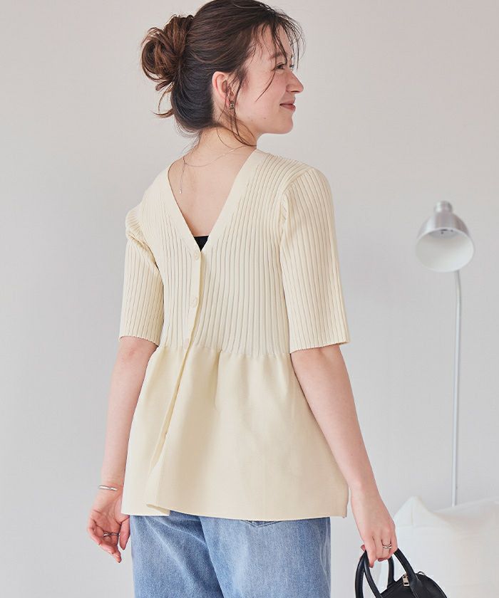 前後2wayハーフスリーブペプラムニットトップス | titivate