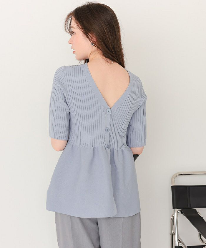 前後2wayハーフスリーブペプラムニットトップス | titivate