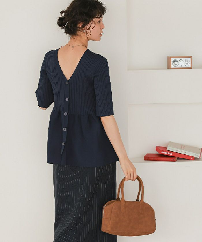 前後2wayハーフスリーブペプラムニットトップス | titivate