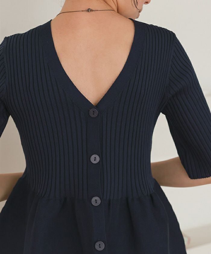 前後2wayハーフスリーブペプラムニットトップス | titivate