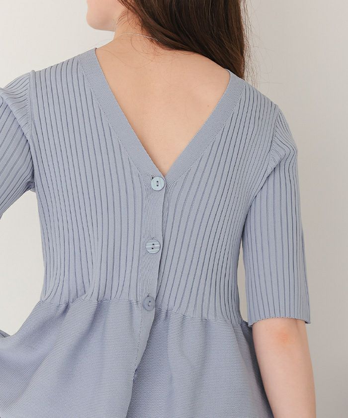 前後2wayハーフスリーブペプラムニットトップス | titivate