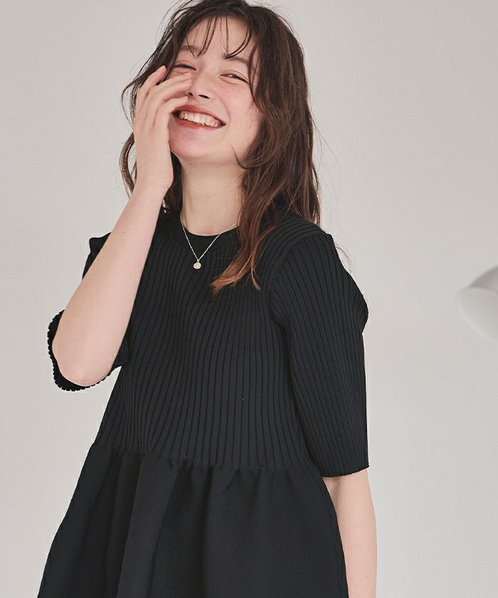 前後2wayハーフスリーブペプラムニットトップス | titivate