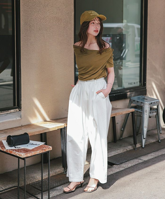 オフショルダーハーフスリーブTシャツ【メール便可／90】 | titivate