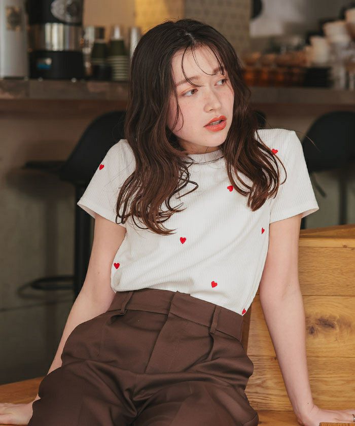 ハート柄刺繍Tシャツ【メール便可／90】 | titivate