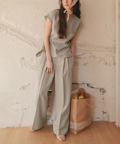 リネンライクツータックワイドパンツ | titivate