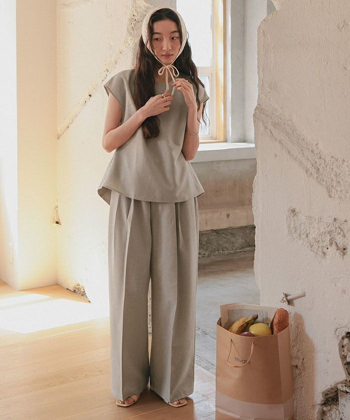 結商品 リネンライクツータックワイドパンツ | titivate