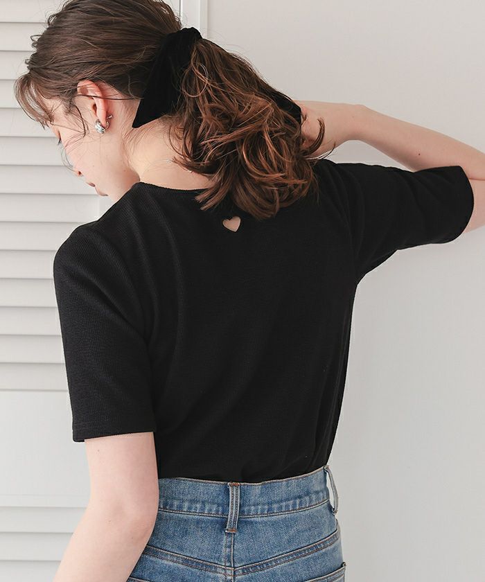 ハートカット刺繍前後2wayハーフスリーブTシャツ【メール便可