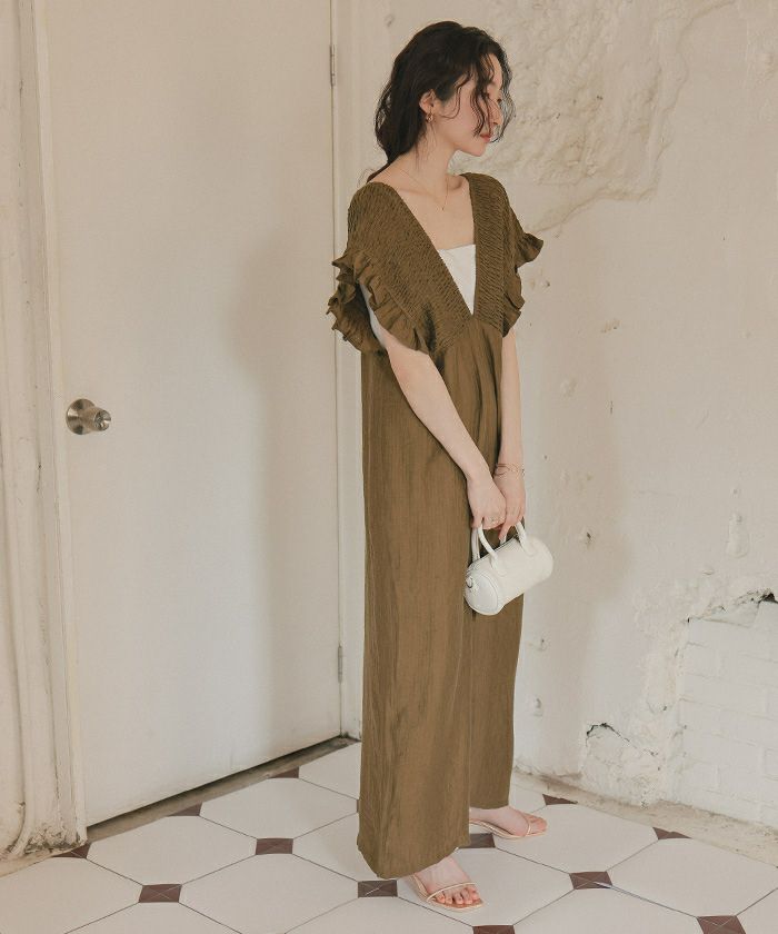 シャーリングフリルオールインワン | titivate