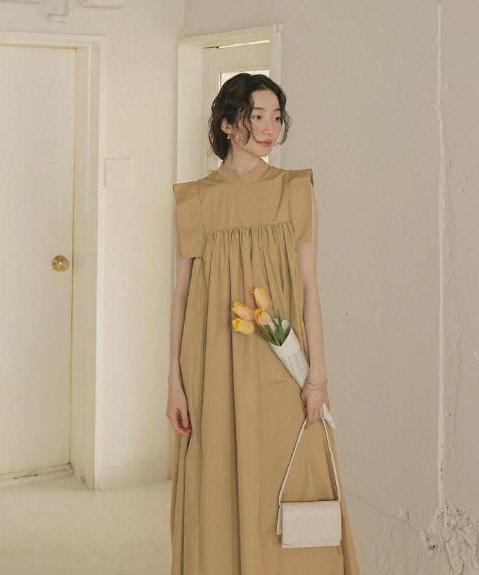 イタリア購入 肩おりぼんふんわり段々フレアギャザーワンピース PROPORTION BODY DRESSING｜リボン付きギャザーワンピース
