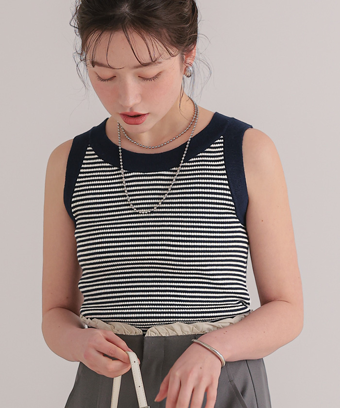 配色リブニットタンクトップ【メール便可／90】 | titivate