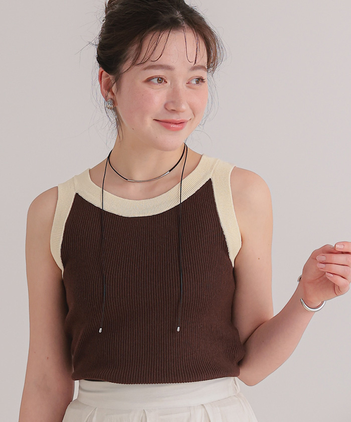 配色リブニットタンクトップ【メール便可／90】 | titivate