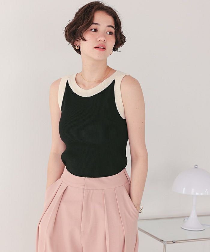 配色リブニットタンクトップ【メール便可／90】 | titivate