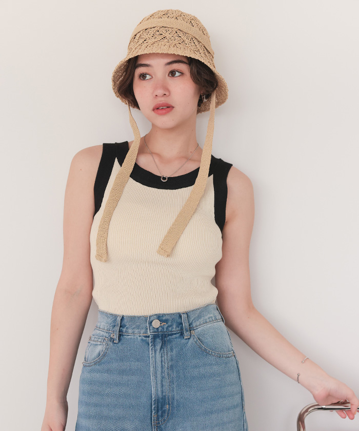 配色リブニットタンクトップ【メール便可／90】 | titivate