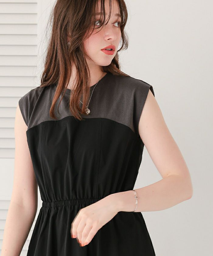 【みどわ】様　ワンピース　ブラック　サイズ2 新品 布帛ドッキング撥水加工ワンピース | titivate