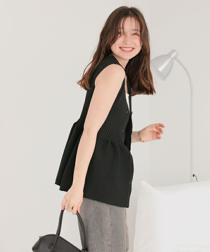 前後2wayノースリーブペプラムニットトップス | titivate