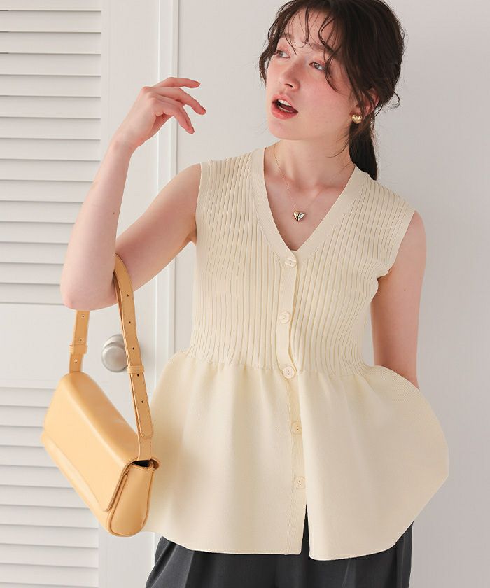 前後2wayノースリーブペプラムニットトップス | titivate