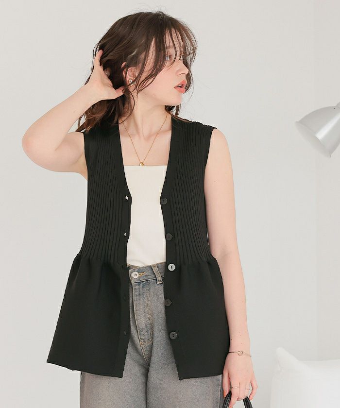 前後2wayノースリーブペプラムニットトップス | titivate