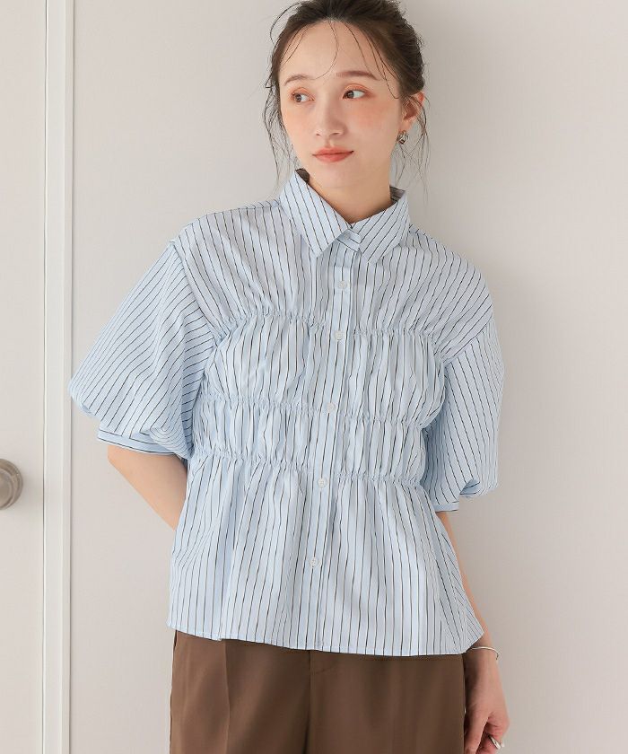 5分袖バルーンシャーリングブラウス | titivate