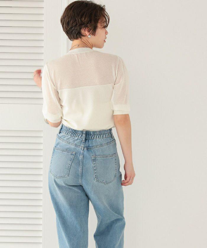 シアー切替パフスリーブニットトップス | titivate