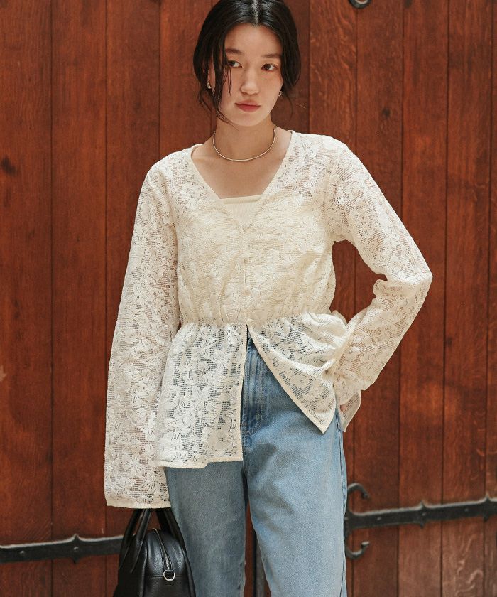 Niko and…☆Vネックレースブラウス ニコアンド◯スタッフプロデュース◯vネックレースブラウス
