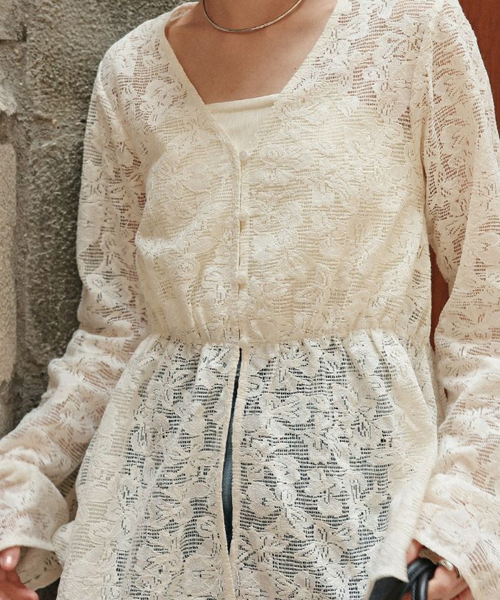 ぷらむ出品 Vネックペプラムデザインレースブラウス | titivate