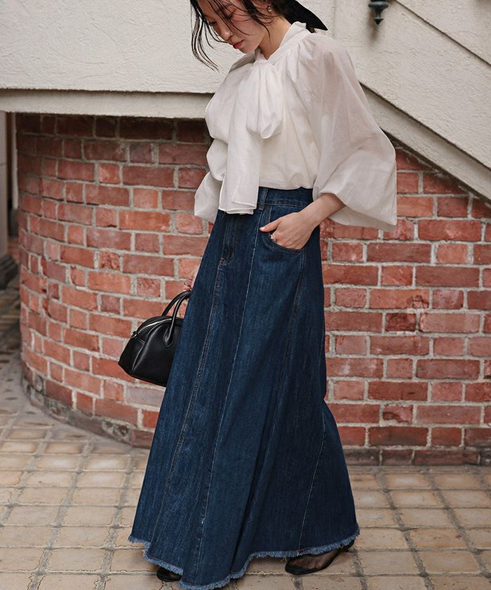 ハイウエストボリュームフレアデニムスカート | titivate