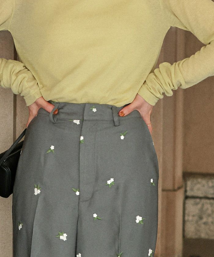 フラワー刺繍ストレートパンツ | titivate