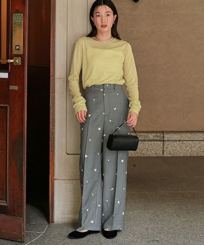 フラワー刺繍ストレートパンツ | titivate