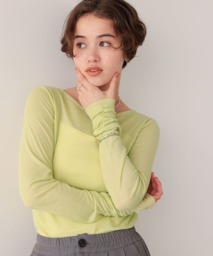 着心地抜群シアーボートネックトップス | titivate