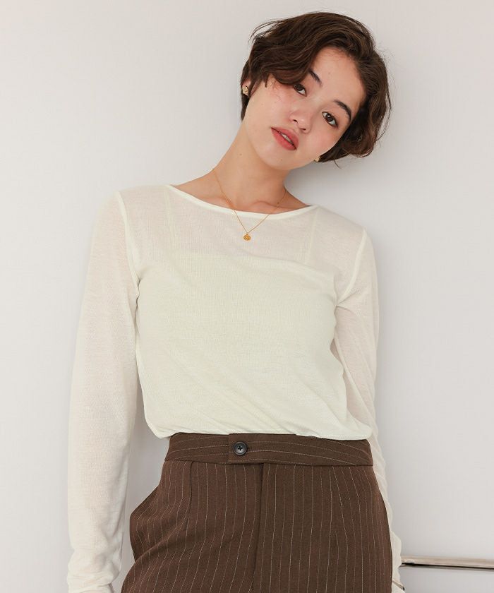 着心地抜群シアーボートネックトップス | titivate