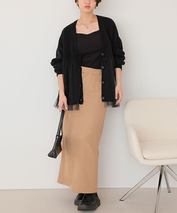 チュールドッキングVネックニットカーディガン | titivate