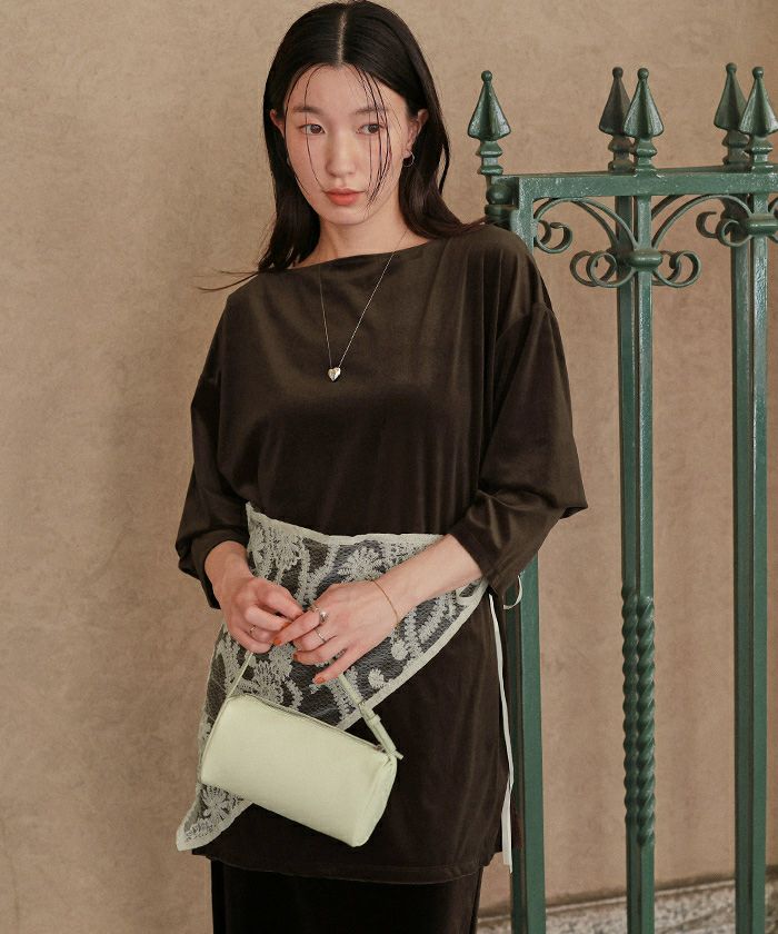 あページ シアーベロアオーバーサイズロングTシャツ | titivate