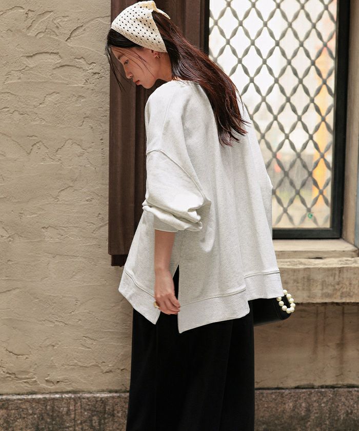 深Vネックサイドスリットスウェットプルオーバー | titivate