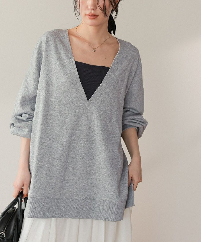 深Vネックサイドスリットスウェットプルオーバー | titivate
