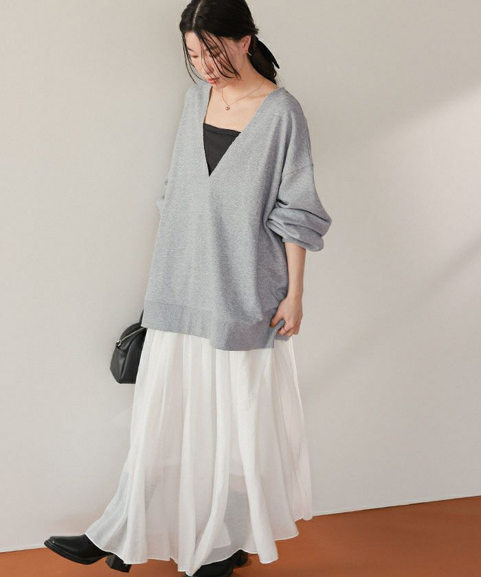 深Vネックサイドスリットスウェットプルオーバー | titivate