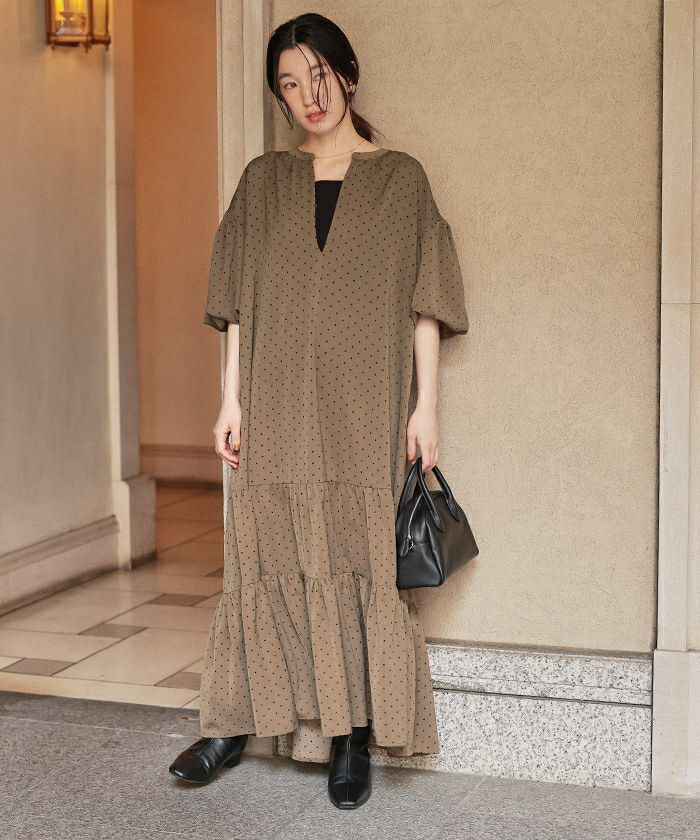 ne Quittez pas スキッパーティアードワンピース Fサイズ ボルドー ne Quittez pas スキッパーティアードワンピース Fサイズ