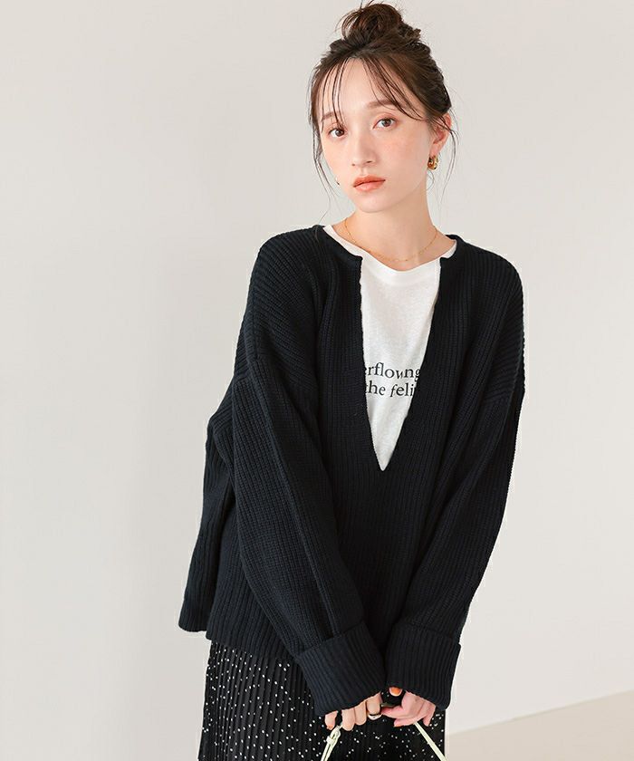 深Vネックニットプルオーバー | titivate