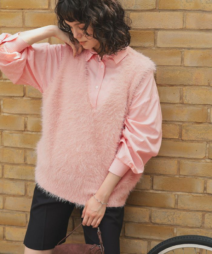 Vネックオーバーサイズシャギーニットベスト | titivate