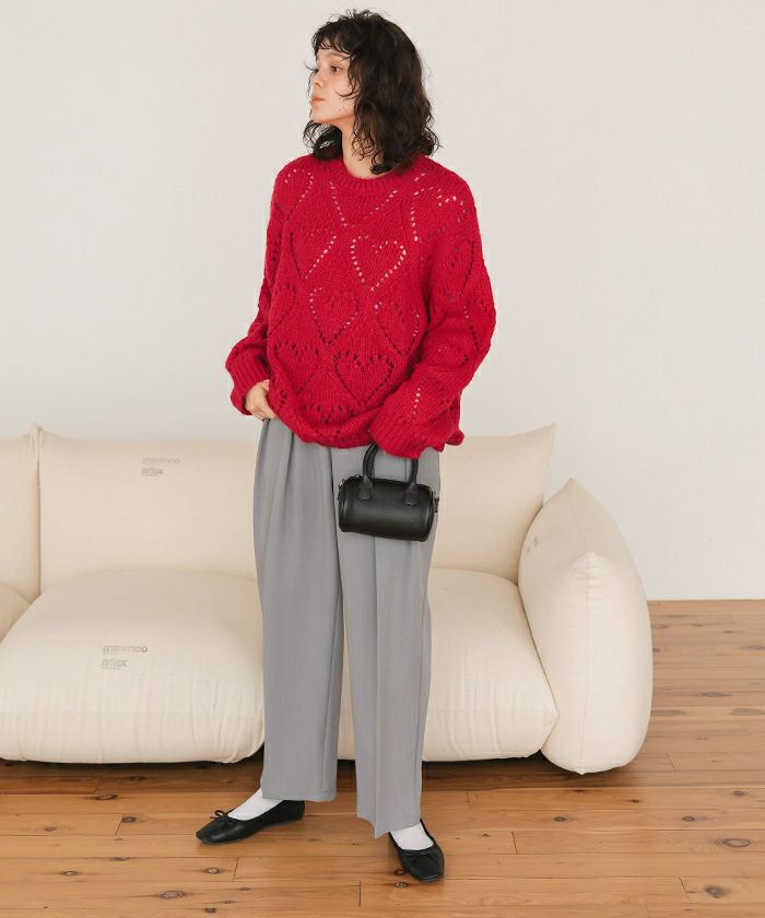 ハート透かし柄モヘアタッチニット | titivate