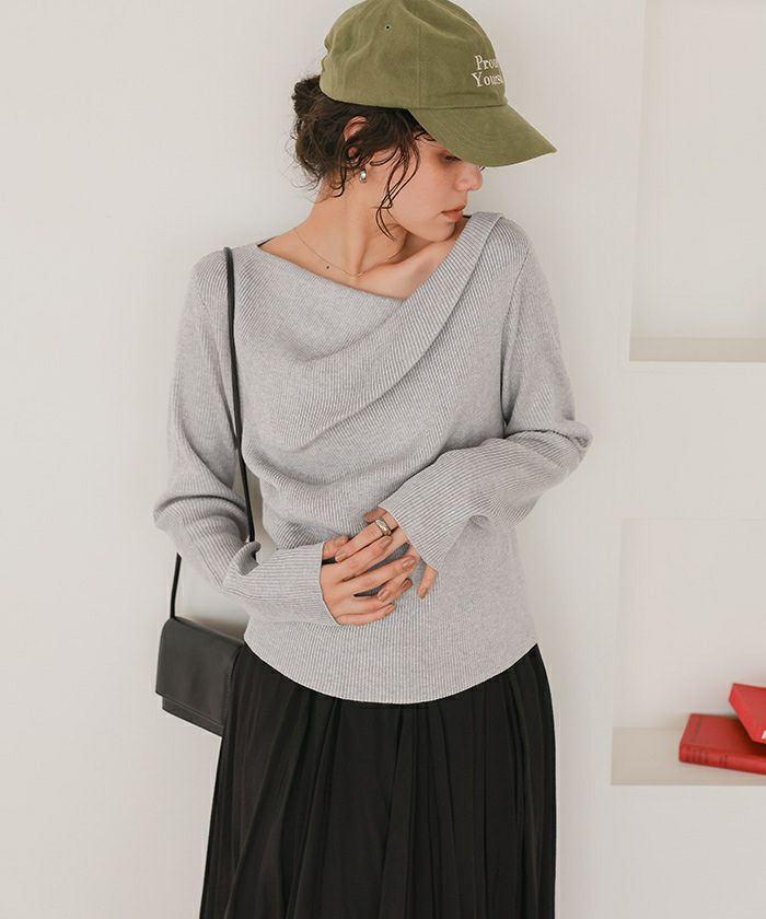 オフショルダーリブニットトップス | titivate