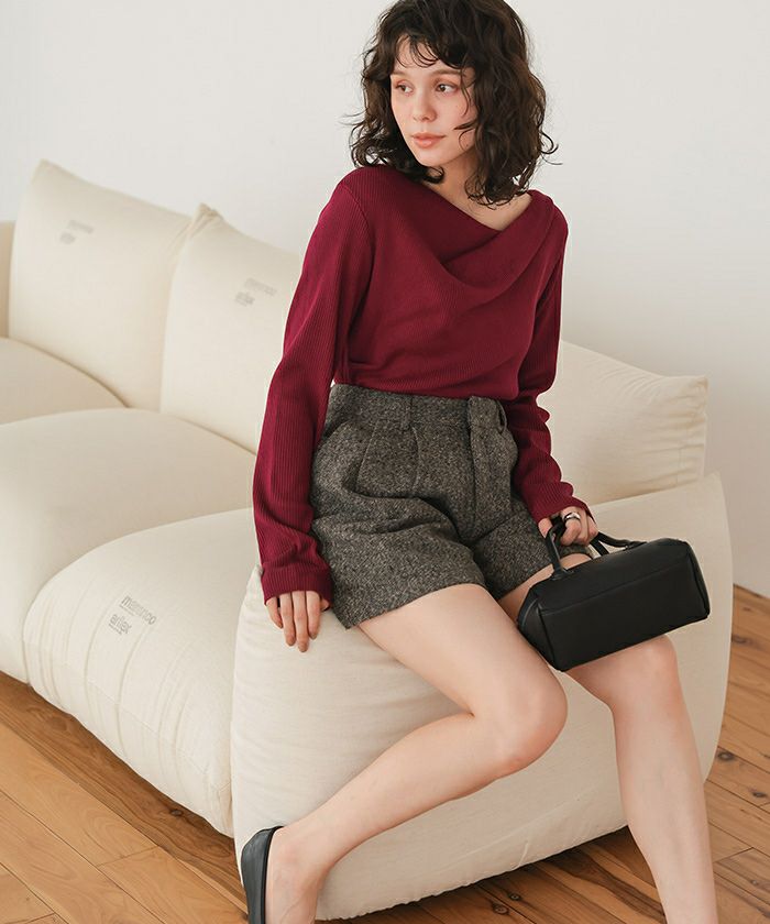 オフショルダーリブニットトップス | titivate