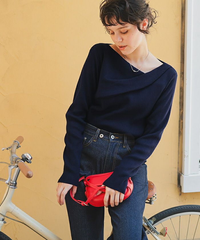 paloma wool ライトブルー リブニット オフショルダー トップス オフショルダーリブニットトップス | titivate