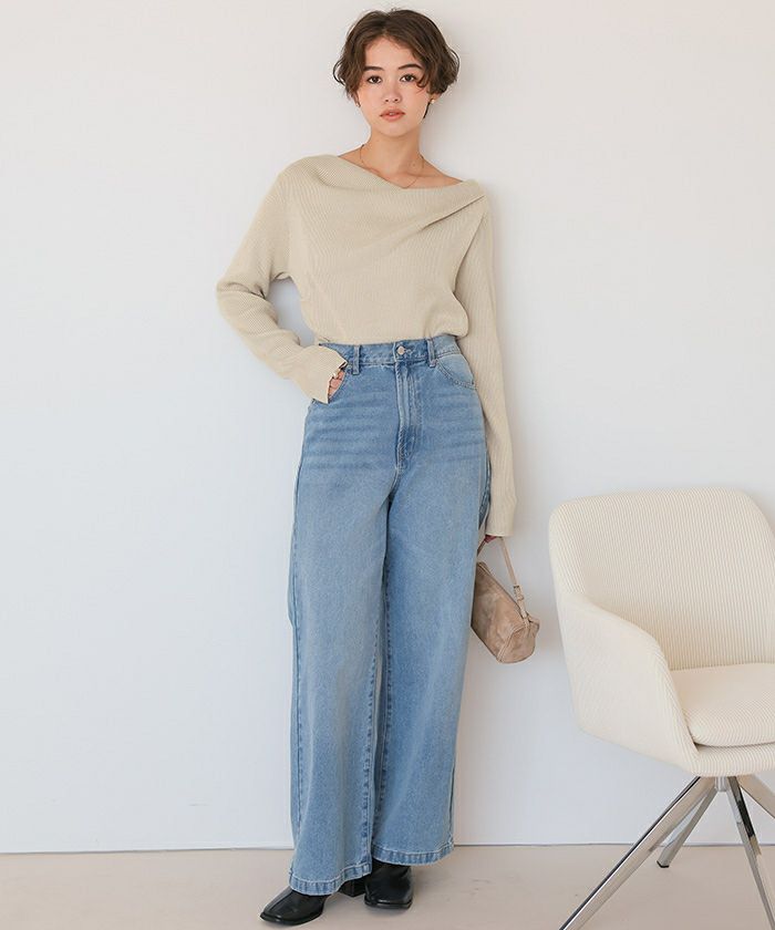 オフショルダーリブニットトップス | titivate