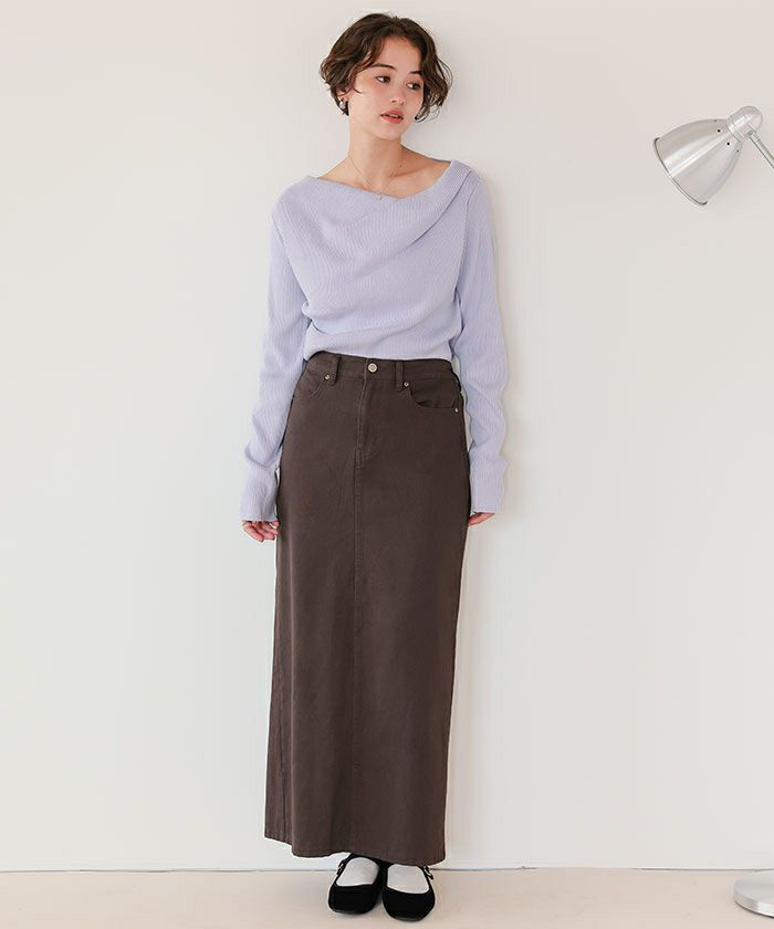 オフショルダーリブニットトップス | titivate