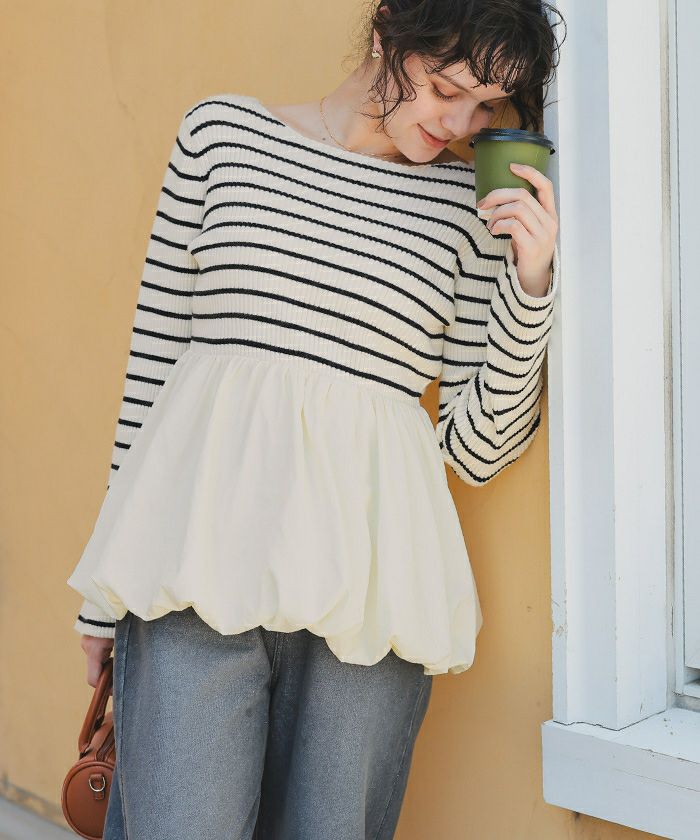 ヘムバルーンドッキングボートネックリブニット | titivate