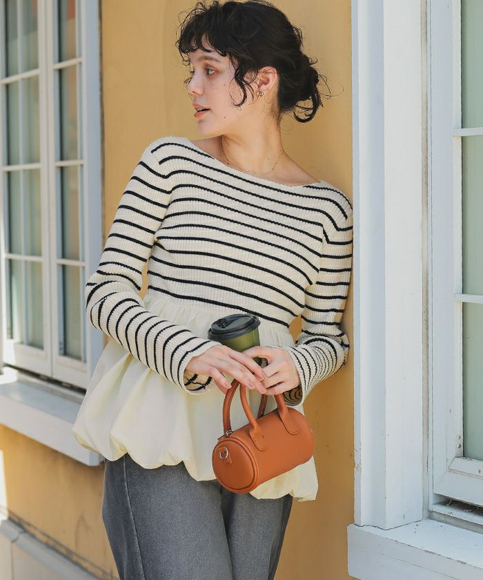 ヘムバルーンドッキングボートネックリブニット | titivate