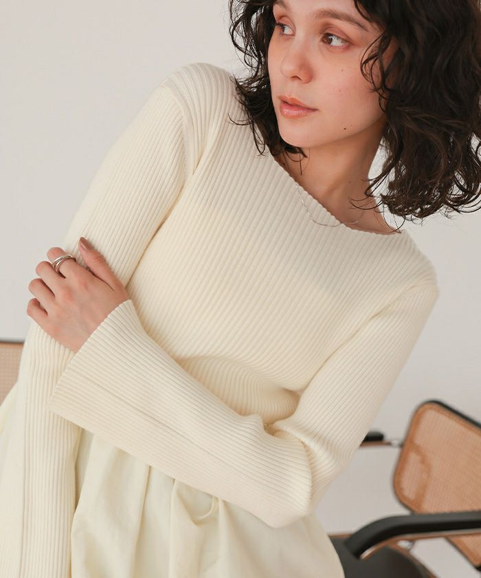 ヘムバルーンドッキングボートネックリブニット | titivate